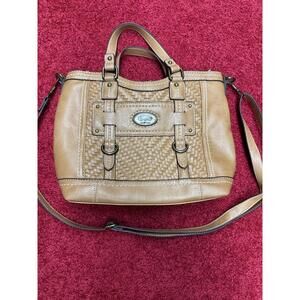 B.O.C. Born Concept Brown Woven Vinyl Shoulder Bag Saddle Crossbody Handbag